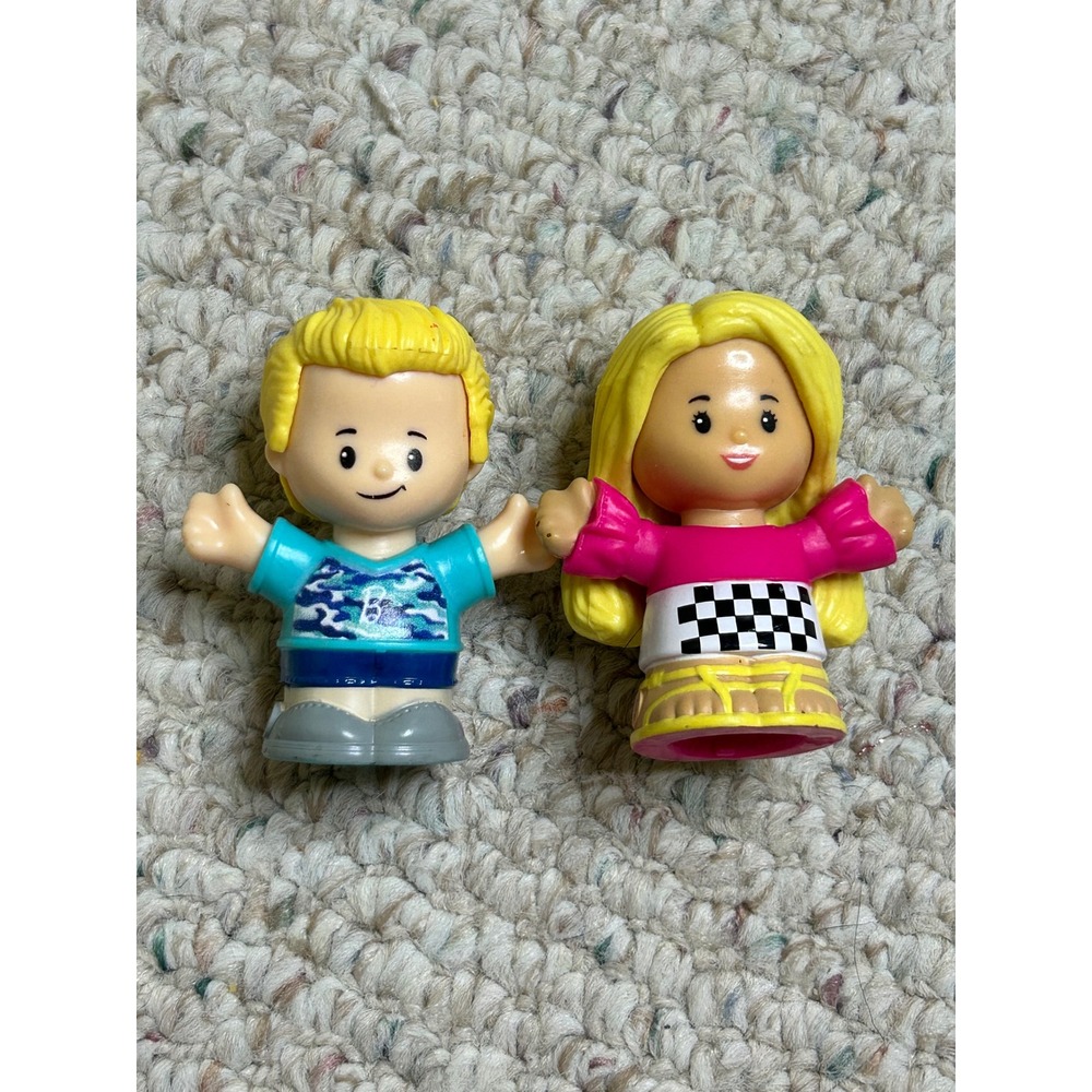 Fisher-Price Little People Barbie and Ken Figures Blonde Hair Pink Blue Set